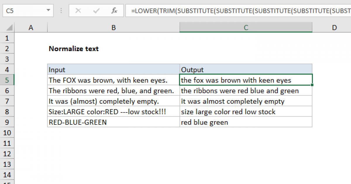 Normalize text excel formula exceljet